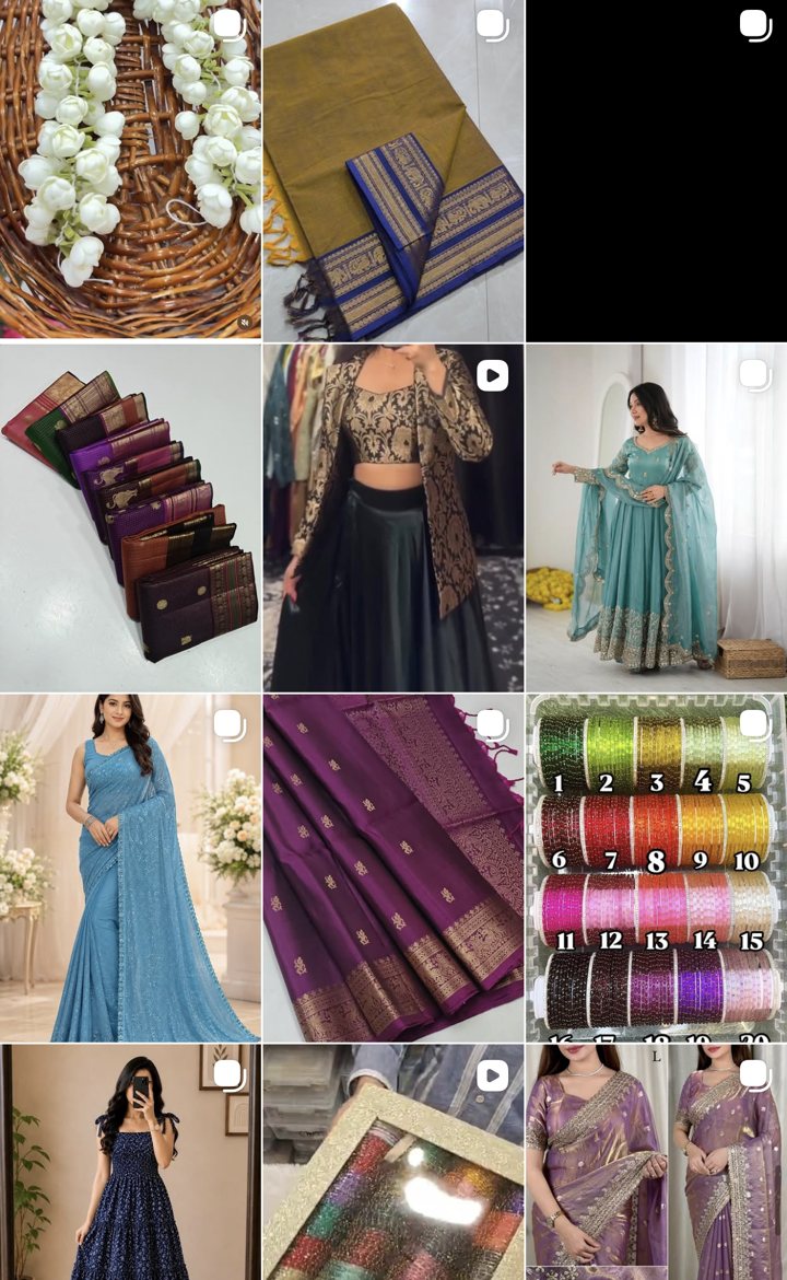 Vorher: Instagram-Feed mit Lieferantenfotos ohne Namen und Preise